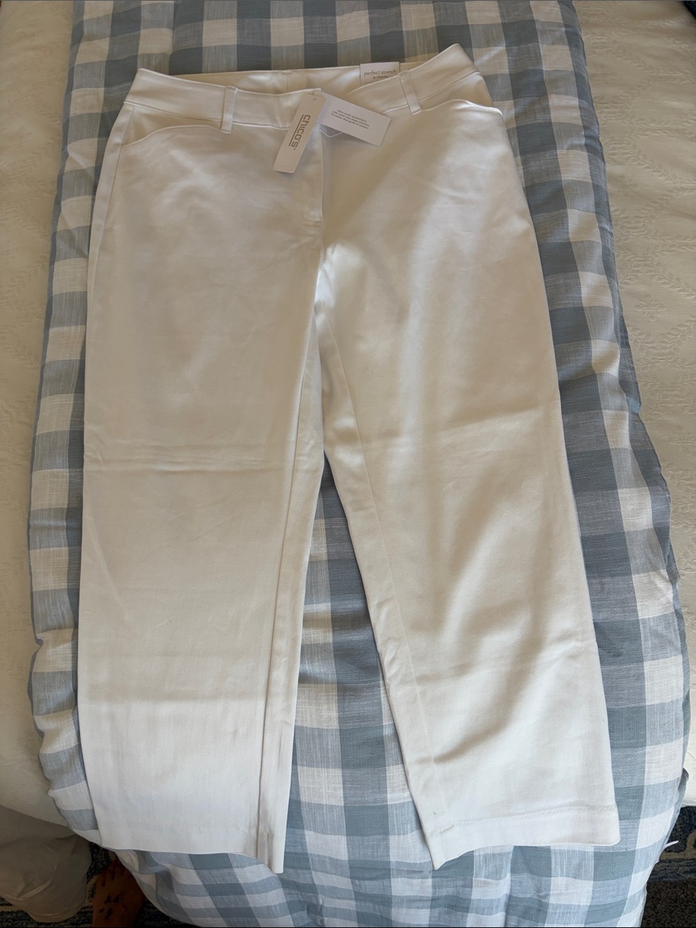 Chico's Optic White Perfect Stretch Sateen Cropped Ankle Pants